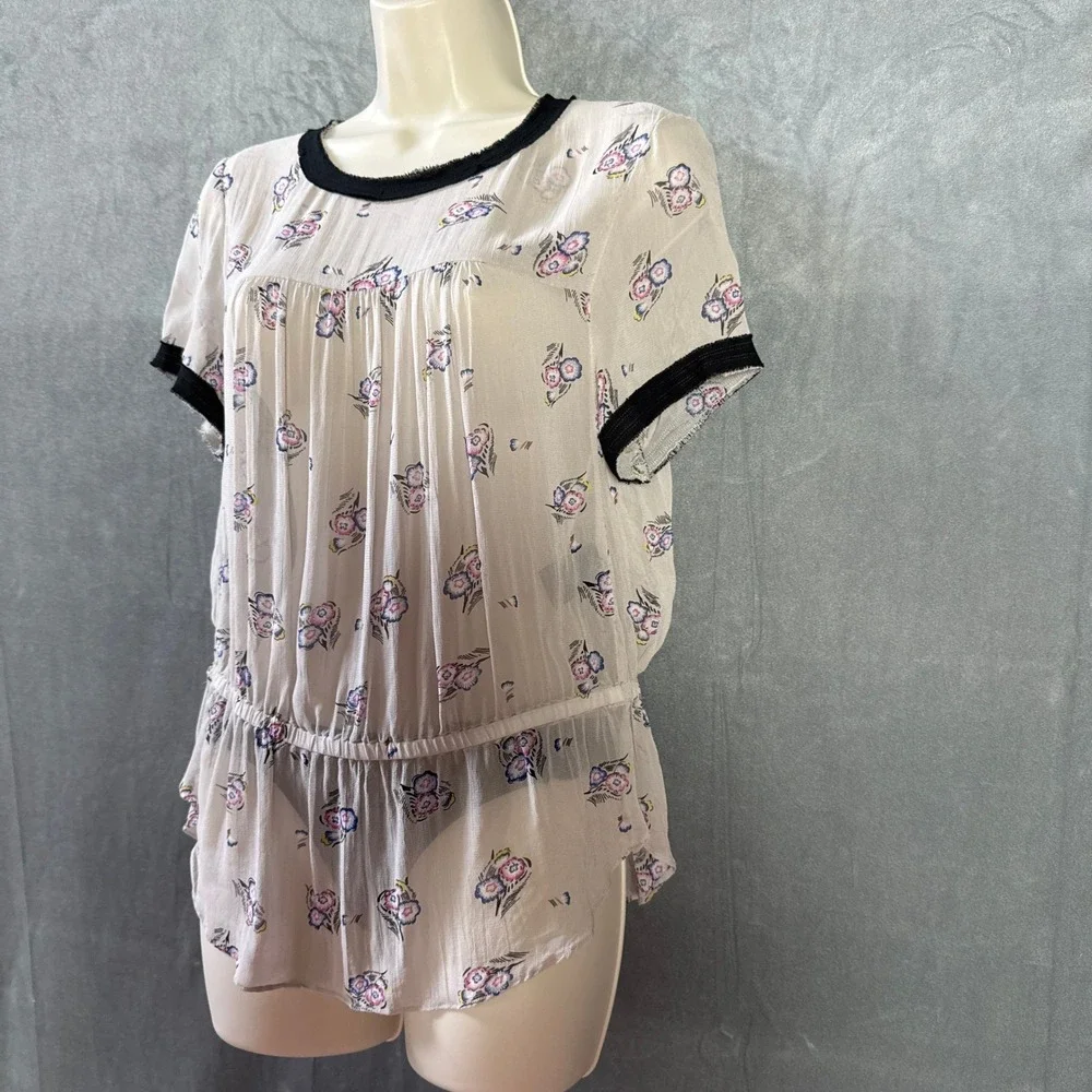 Etoile Isabel Marant Floral Silk Viscose Peplum Blouse Grey Pink Size 1 Small